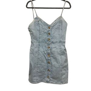 Zara blue denim mini button down dress size large
